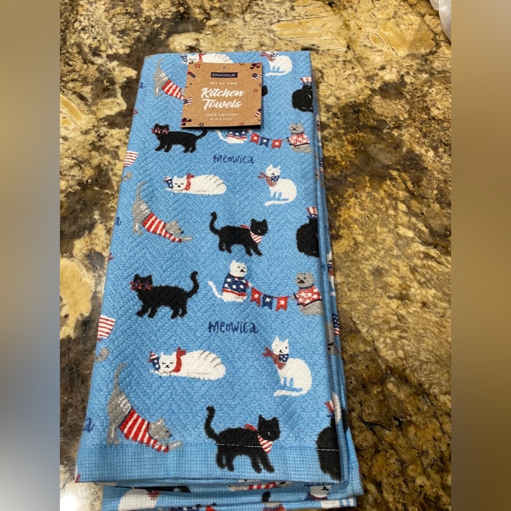 Envogue Patriotic Felines MEOWICA Kitchen Towels Set - Brand new